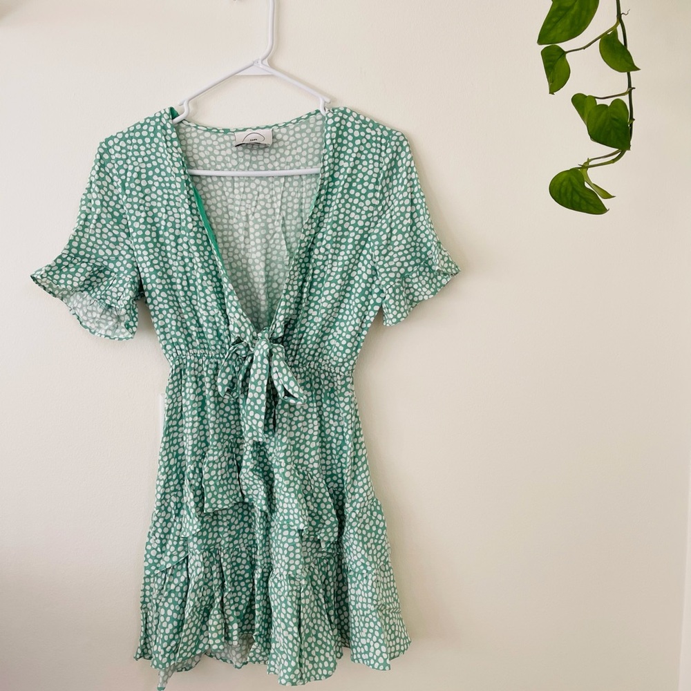 Left Coast Green Tie Front polka Dot Dress